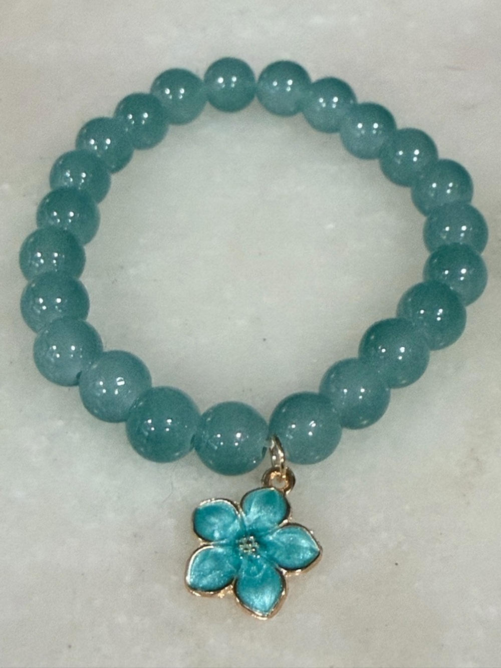Turquoise Beaded Stretch Bracelet with Enamel Flower Charm